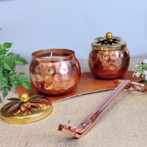 Copper Finish Metal Pot with Soy Wax Candle (Set of 2) - French Jasmine